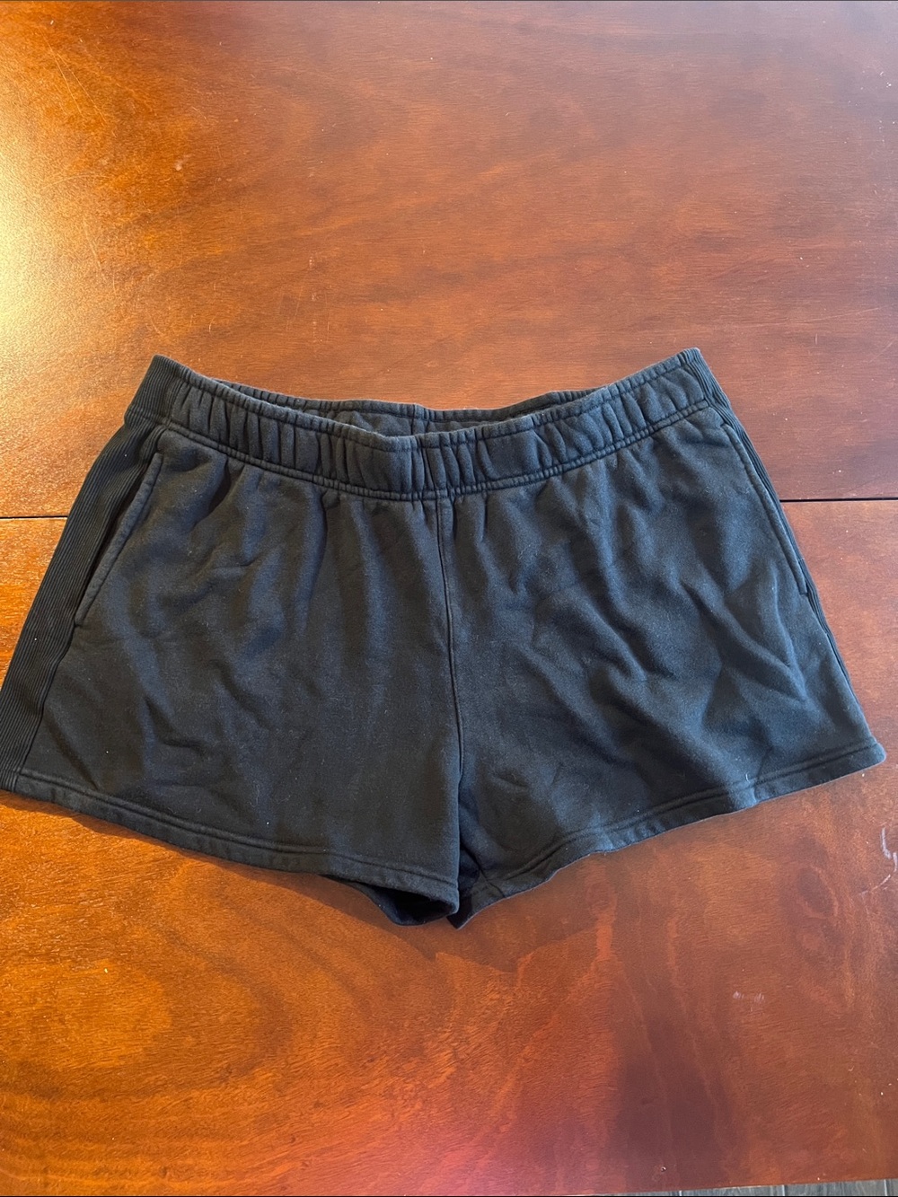 Black Women's Athletic Lounge fleece Shorts with Elastic Waist and Pockets